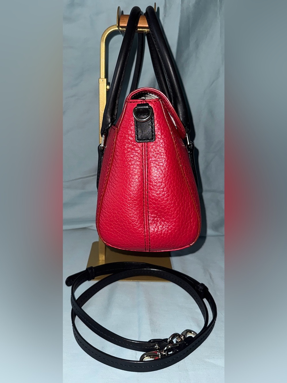 kate spade Red Pebbled Leather Satchel with Black Handles & Strap - Picture 4 of 13